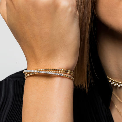 14K White-Yellow Gold Bujukan Diamond Criss Cross Bangle