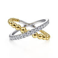 14K White Yellow Gold Bujukan Diamond Criss Cross Ring