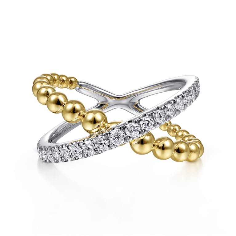 14K White Yellow Gold Bujukan Diamond Criss Cross Ring - 0.4 ct - Shot 1
