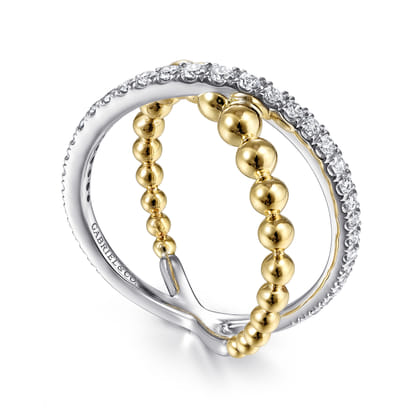 14K White Yellow Gold Bujukan Diamond Criss Cross Ring