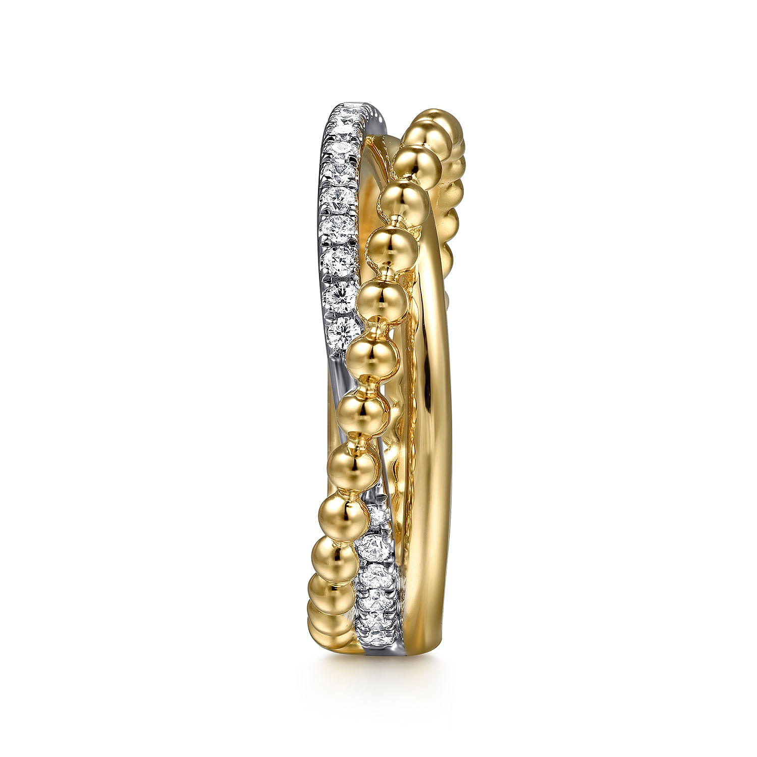 14K White  Yellow Gold Bujukan Diamond Criss Cross Ring