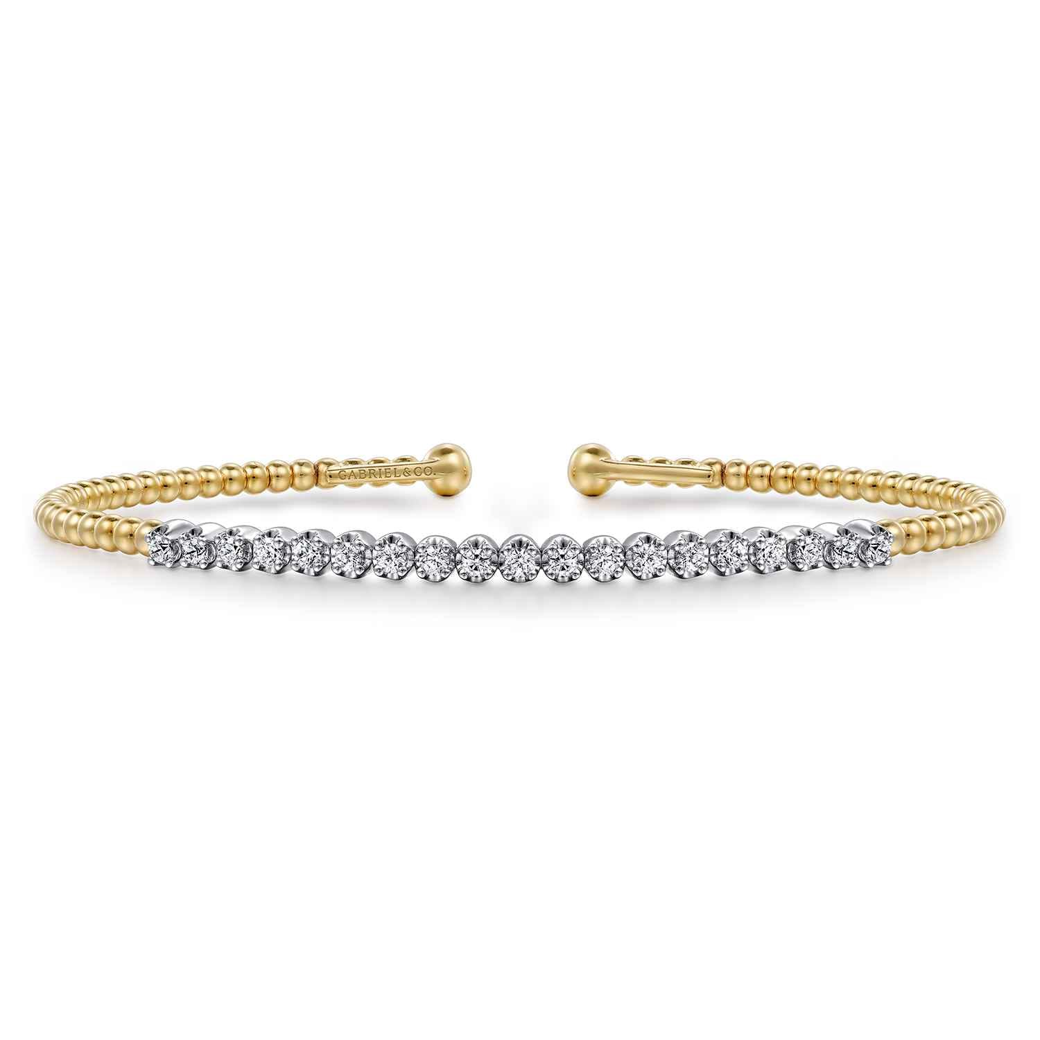 14K White-Yellow Gold Bujukan Diamond Cuff Bracelet - 0.35 ct - Shot 1