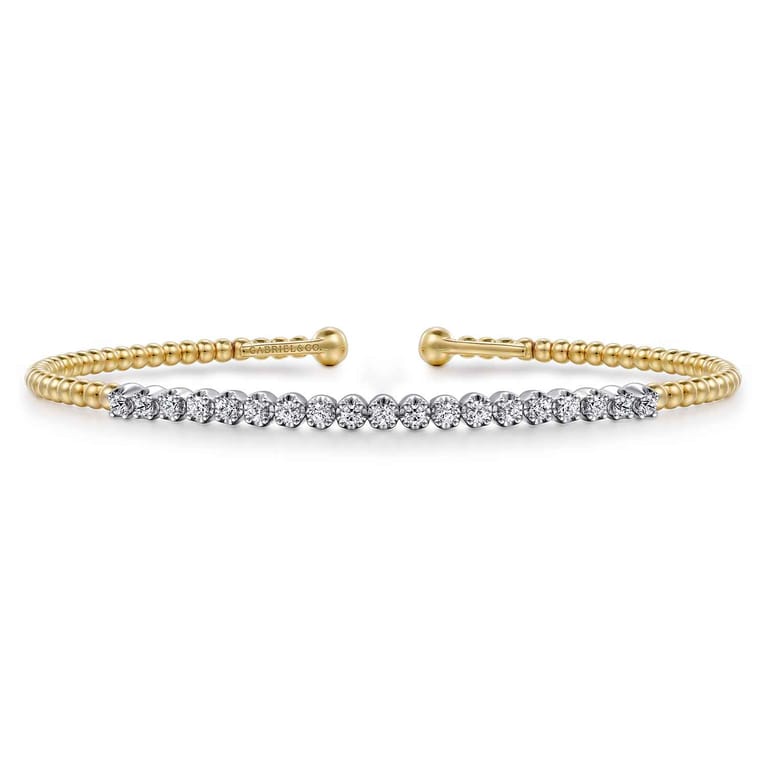 14K White-Yellow Gold Bujukan Diamond Cuff Bracelet - 0.35 ct - Shot 1