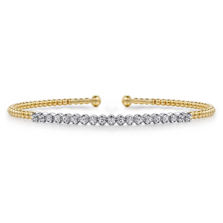 14K White-Yellow Gold Bujukan Diamond Cuff Bracelet - 0.35 ct - Shot 1