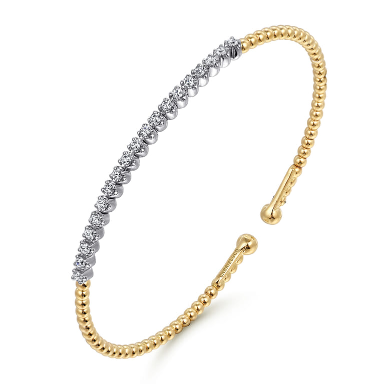 14K White-Yellow Gold Bujukan Diamond Cuff Bracelet - 0.35 ct - Shot 2