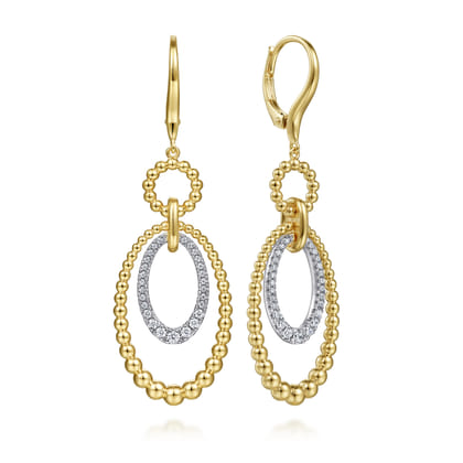 14K White Yellow Gold Bujukan Diamond Drop Earrings