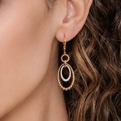 14K White Yellow Gold Bujukan Diamond Drop Earrings