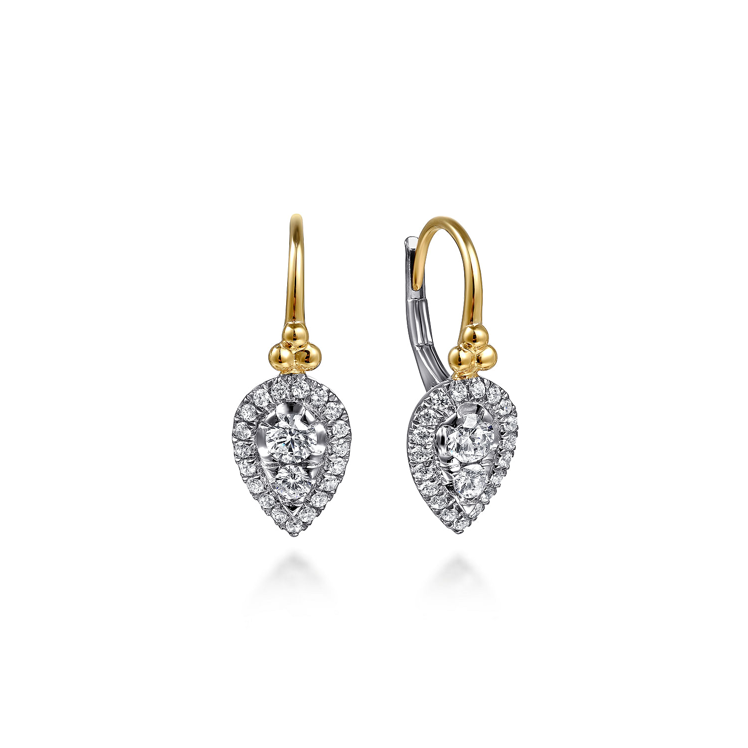 14K White  Yellow Gold Bujukan Diamond Drop Earrings