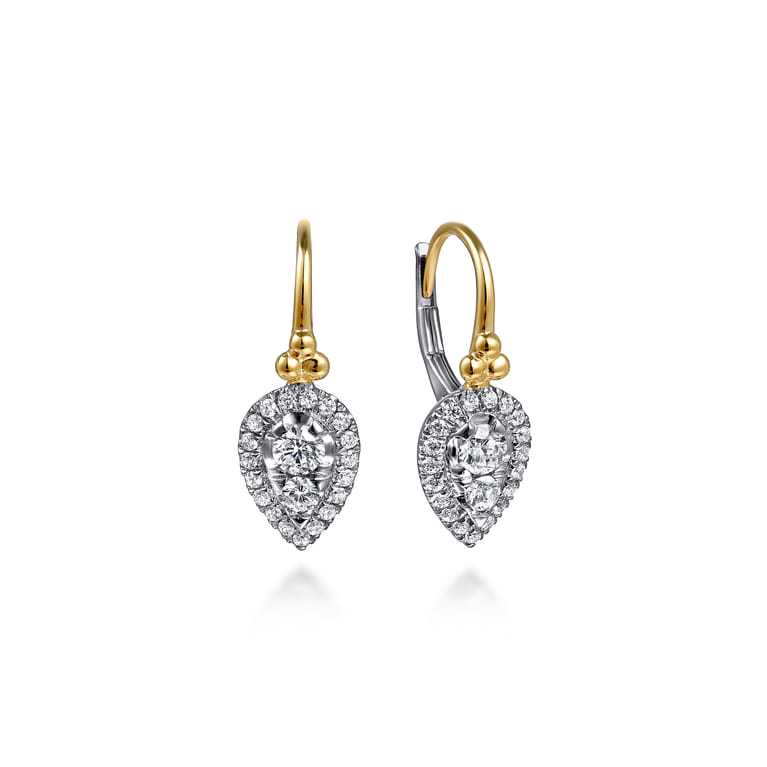 14K White  Yellow Gold Bujukan Diamond Drop Earrings - 0.75 ct - Shot 1