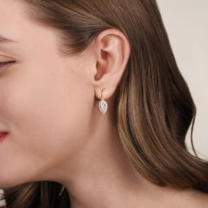 14K White  Yellow Gold Bujukan Diamond Drop Earrings