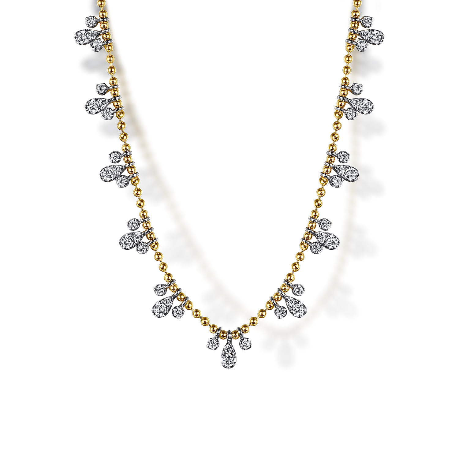 14K White  Yellow Gold Bujukan Diamond Droplet Necklace - 1 ct - Shot 1
