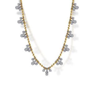 14K White  Yellow Gold Bujukan Diamond Droplet Necklace