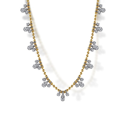 14K White  Yellow Gold Bujukan Diamond Droplet Necklace