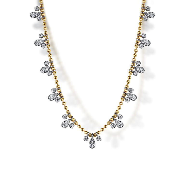 14K White  Yellow Gold Bujukan Diamond Droplet Necklace - 1 ct - Shot 1