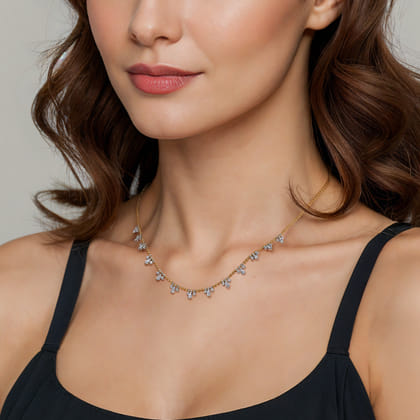 14K White  Yellow Gold Bujukan Diamond Droplet Necklace