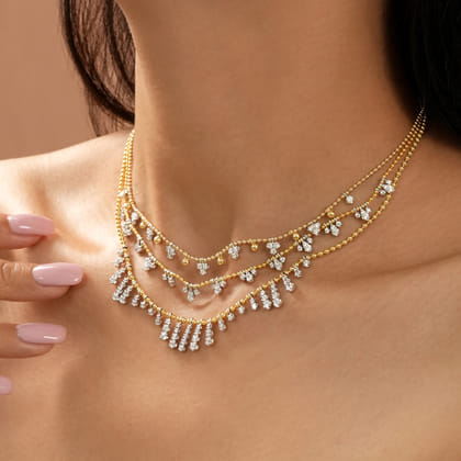 14K White  Yellow Gold Bujukan Diamond Droplet Necklace