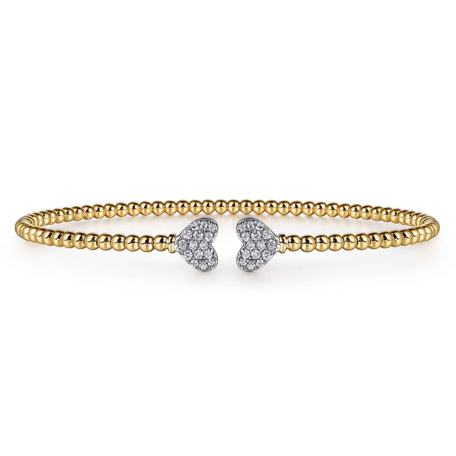 14K White-Yellow Gold Bujukan Diamond Hearts Split Bangle - 0.17 ct - Shot 1