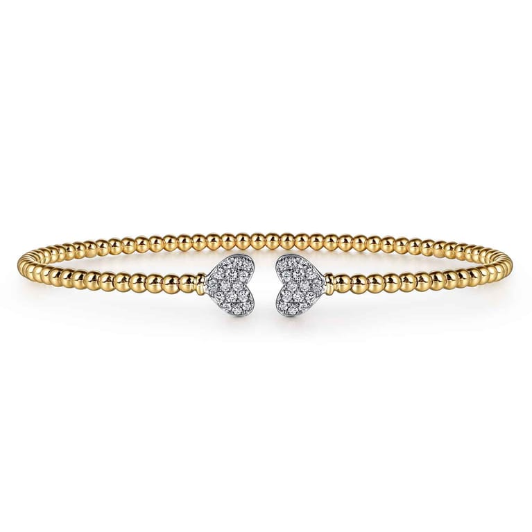 14K White-Yellow Gold Bujukan Diamond Hearts Split Bangle - 0.17 ct - Shot 1