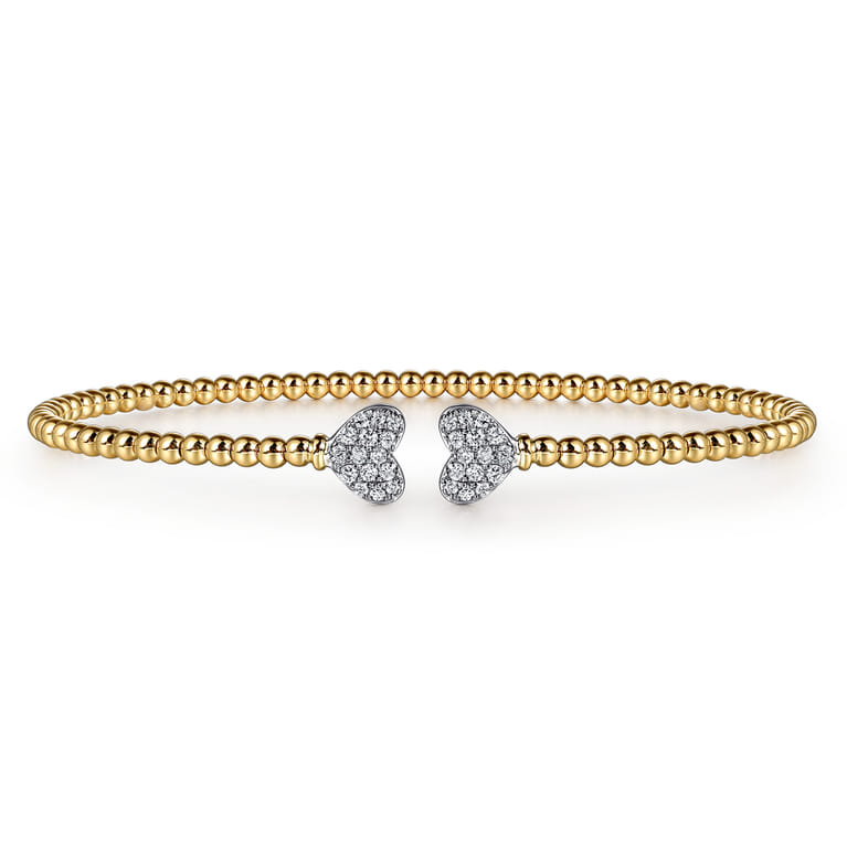14K White-Yellow Gold Bujukan Diamond Hearts Split Bangle - 0.19 ct - Shot 1
