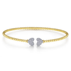 14K White-Yellow Gold Bujukan Diamond Hearts Split Bangle