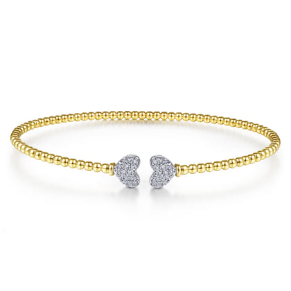 14K White-Yellow Gold Bujukan Diamond Hearts Split Bangle