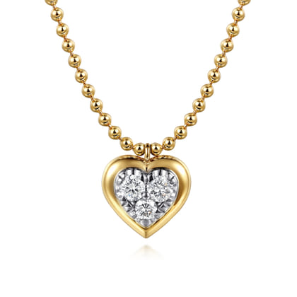 14K White Yellow Gold Bujukan Diamond Illusion Heart Pendant Necklace