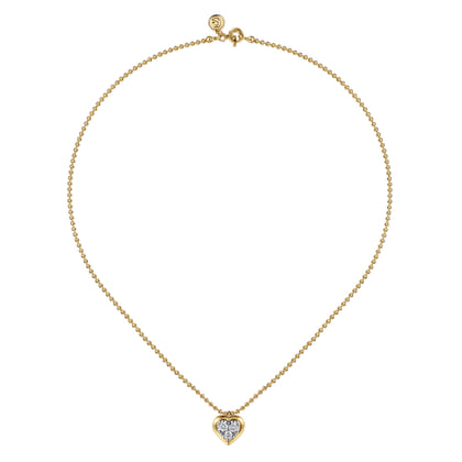 14K White Yellow Gold Bujukan Diamond Illusion Heart Pendant Necklace