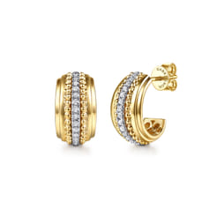 14K White  Yellow Gold Bujukan Diamond J Hoop Earrings