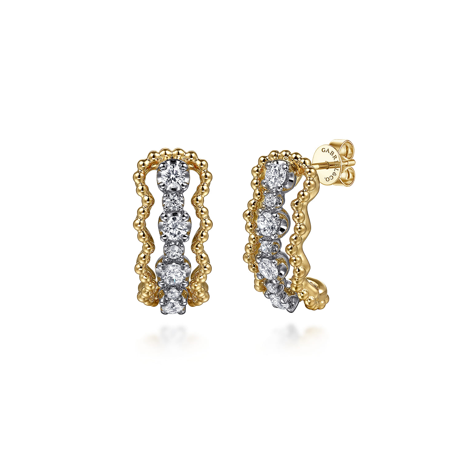 14K White Yellow Gold Bujukan Diamond J Hoop Stud Earrings - 0.5 ct - Shot 1