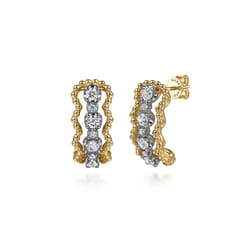 14K White Yellow Gold Bujukan Diamond J Hoop Stud Earrings