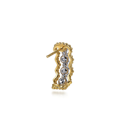 14K White Yellow Gold Bujukan Diamond J Hoop Stud Earrings