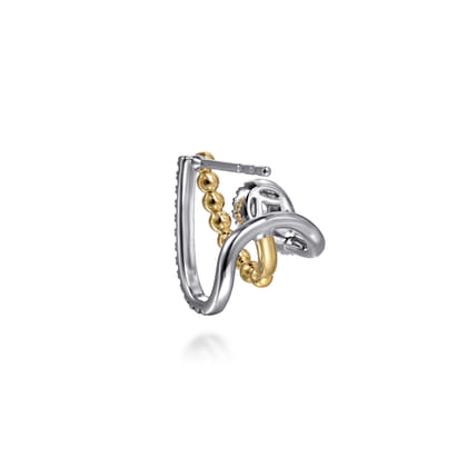 14K White  Yellow Gold Bujukan Diamond J Hoop Stud Earrings