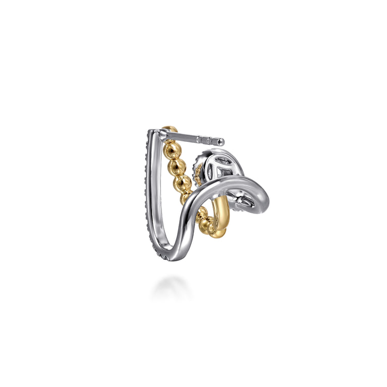 14K White  Yellow Gold Bujukan Diamond J Hoop Stud Earrings - 0.5 ct - Shot 3