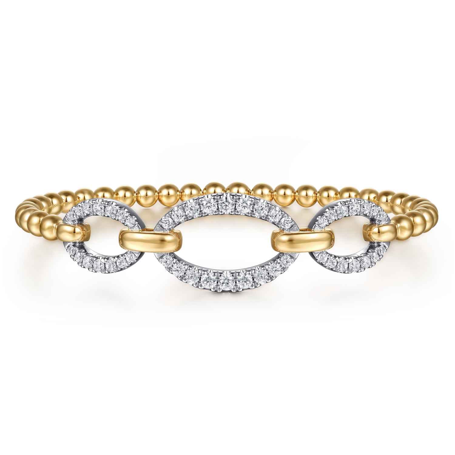 14K White  Yellow Gold Bujukan Diamond Link Split Bangle Bracelet - 1.2 ct - Shot 1