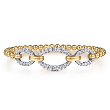 14K White  Yellow Gold Bujukan Diamond Link Split Bangle Bracelet