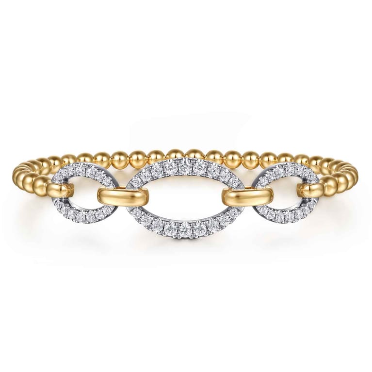 14K White  Yellow Gold Bujukan Diamond Link Split Bangle Bracelet - 1.2 ct - Shot 1