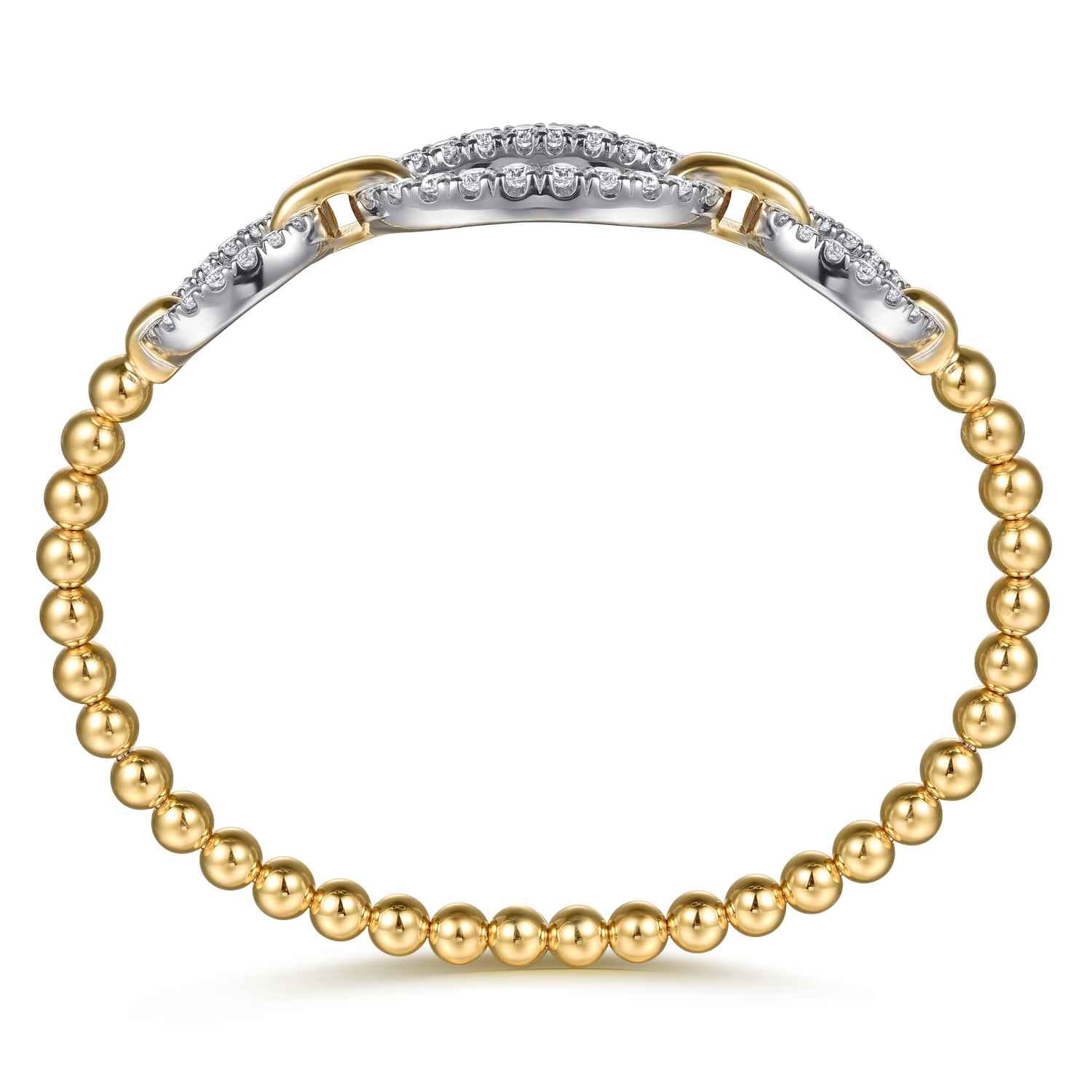 14K White  Yellow Gold Bujukan Diamond Link Split Bangle Bracelet - 1.2 ct - Shot 3
