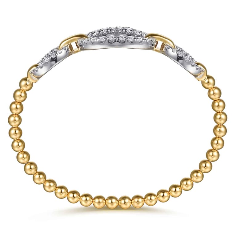 14K White  Yellow Gold Bujukan Diamond Link Split Bangle Bracelet - 1.2 ct - Shot 3