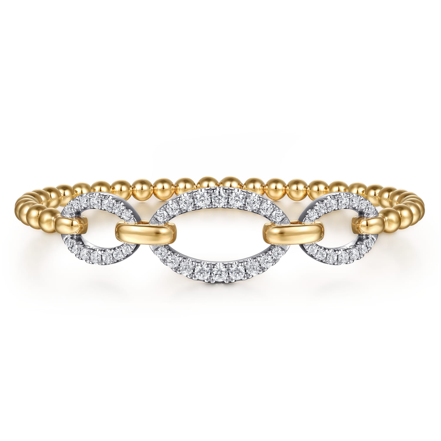 14K White  Yellow Gold Bujukan Diamond Link Split Bangle Bracelet - 1.2 ct - Shot 1