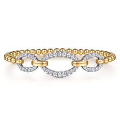 14K White  Yellow Gold Bujukan Diamond Link Split Bangle Bracelet