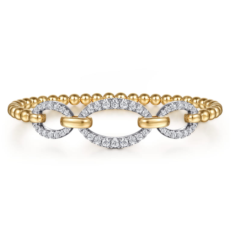 14K White  Yellow Gold Bujukan Diamond Link Split Bangle Bracelet - 1.2 ct - Shot 1