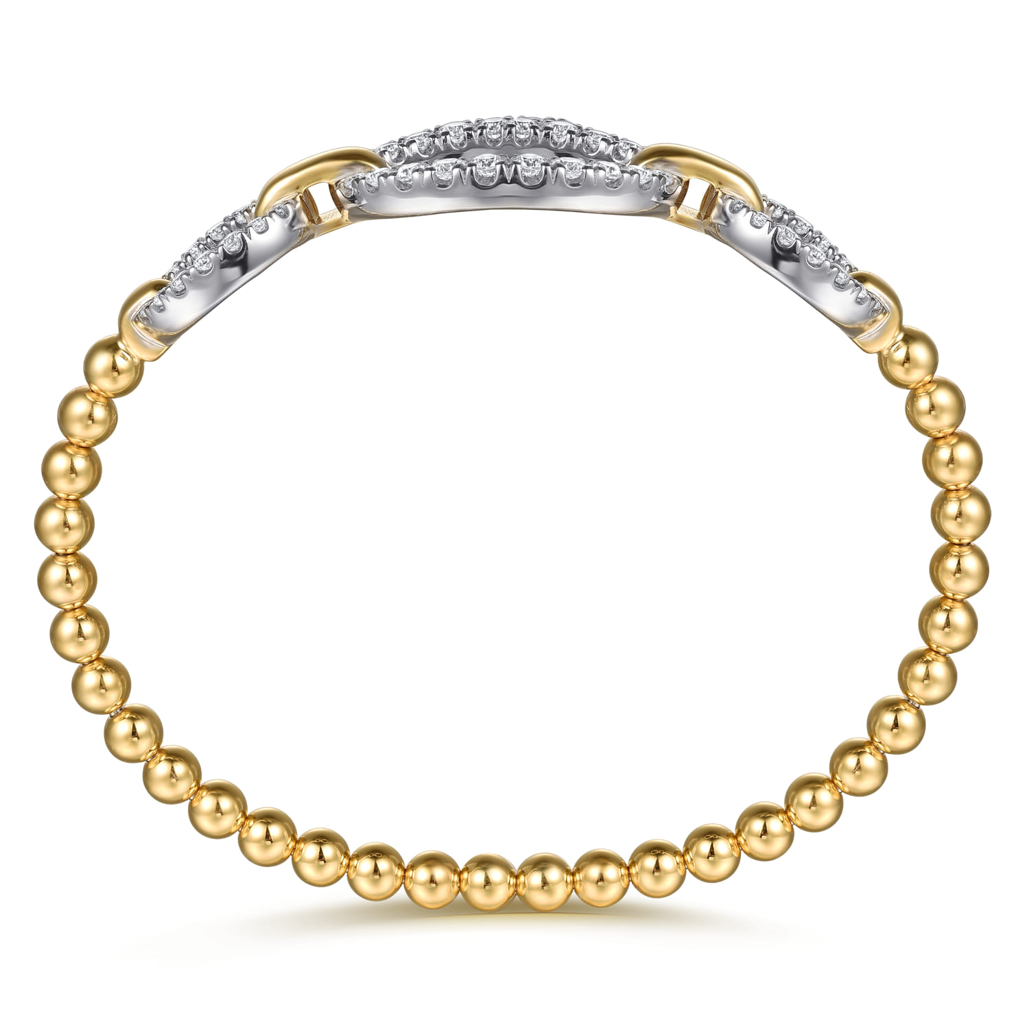 14K White  Yellow Gold Bujukan Diamond Link Split Bangle Bracelet - 1.2 ct - Shot 3