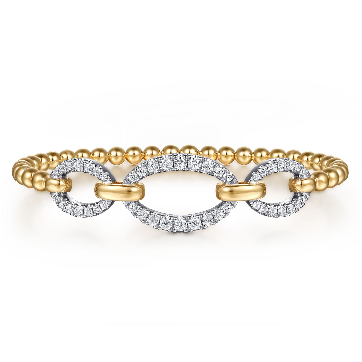 14K White  Yellow Gold Bujukan Diamond Link Split Bangle Bracelet