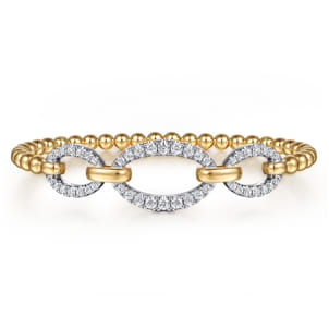 14K White  Yellow Gold Bujukan Diamond Link Split Bangle Bracelet