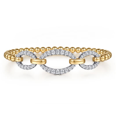 14K White  Yellow Gold Bujukan Diamond Link Split Bangle Bracelet
