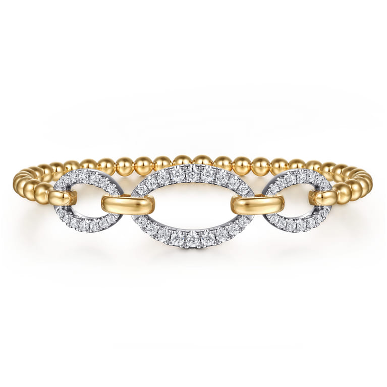 14K White  Yellow Gold Bujukan Diamond Link Split Bangle Bracelet - 1.21 ct - Shot 1