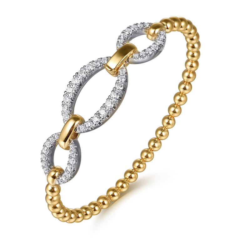 14K White  Yellow Gold Bujukan Diamond Link Split Bangle Bracelet - 1.21 ct - Shot 2