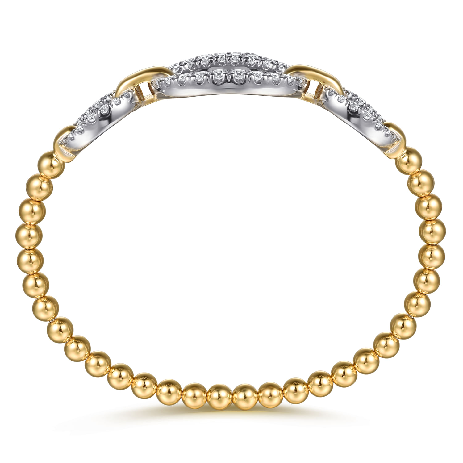 14K White  Yellow Gold Bujukan Diamond Link Split Bangle Bracelet - 1.21 ct - Shot 3