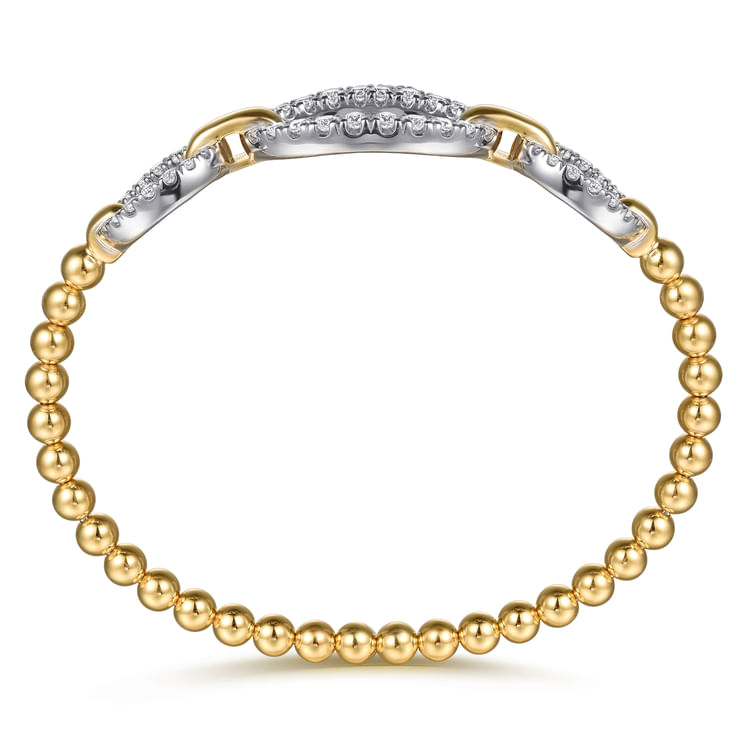 14K White  Yellow Gold Bujukan Diamond Link Split Bangle Bracelet