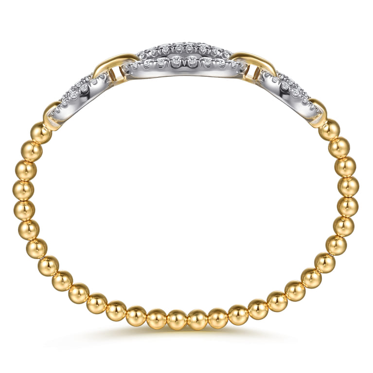 14K White  Yellow Gold Bujukan Diamond Link Split Bangle Bracelet - 1.21 ct - Shot 3